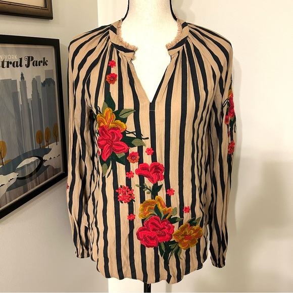 Anthropologie Striped Embroidered Blouse by Akemi + Kin Size XS - Picture 1 of 8